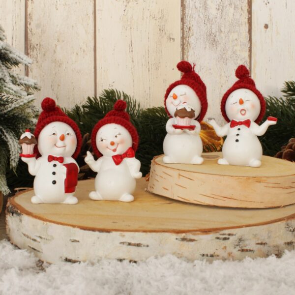 matches21 - Webshop Schneemann Deko Figuren Winterdeko Weihnachten rote Muetzen 4er Set 7 cm 112962 1 1 2