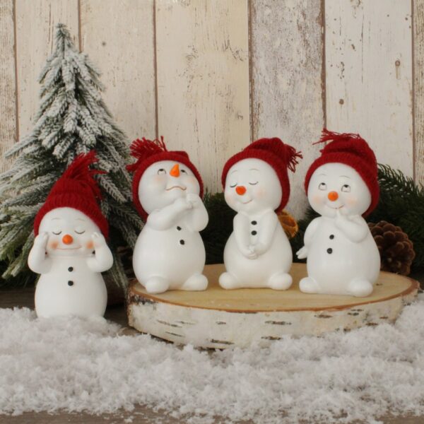 matches21 - Webshop Schneemann Deko Figuren mit Strickmuetze Weihnachtsdeko Poly 4er Set 6x11 cm 116855 1 1 2