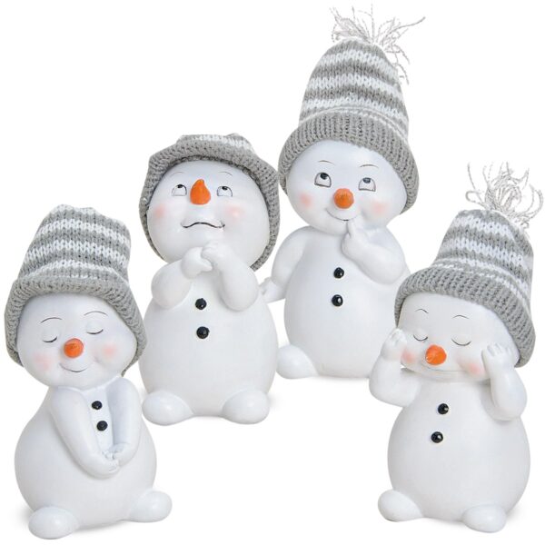 matches21 - Webshop Schneemann Deko Figuren mit Strickmuetzen 4er Set Weihnachtsfiguen je 11 cm 110995 1 1 1