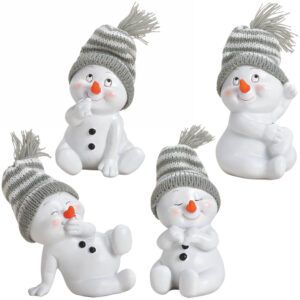 matches21 - Webshop Schneemann Deko Figuren mit Strickmuetzen grau Kunststoff 4er Set sort 8x11 cm 116859 1 1