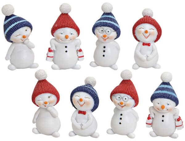 matches21 - Webshop Schneemann Winter Deko Figuren rot blaue Muetzen 8er Set Kunststoff je 5 cm 112960 1 1