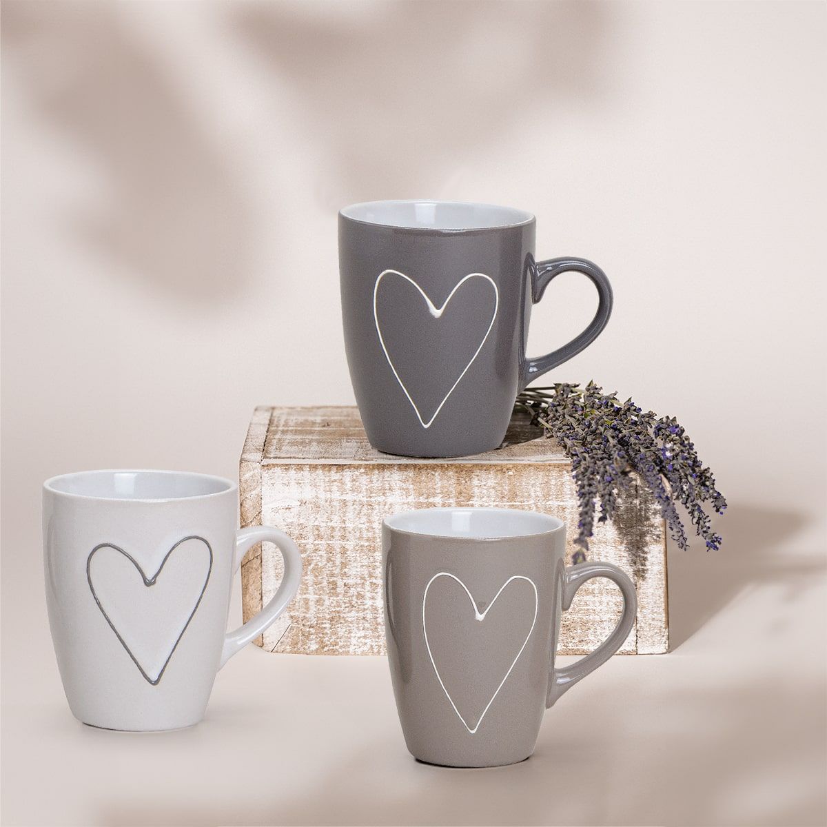 Schöne Herzen Tassen 6er Set Keramik Kaffeetassen 250 ml online kaufen
