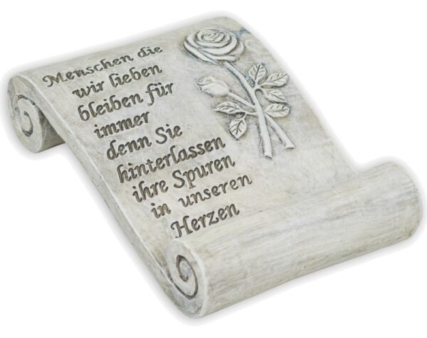 matches21 - Webshop Schriftrolle Rose und Spruch MENSCHEN DIE WIR LIEBEN Grabdeko Poly grau 1 Stk 18 cm 121795 1 1