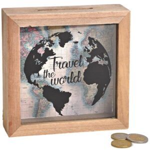 matches21 - Webshop Spardose Geld Rahmen Holz Einwurfschlitz Geldgeschenk Travel the world 15x15cm 116911 1 22