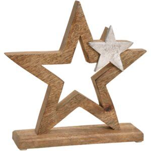 matches21 - Webshop Sterne Aufsteller Holz und Metall silber Weihnachtsdeko Holzfigur Advent 24 cm 119569 1 26