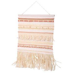 matches21 - Webshop Stoffbild Wandbehang Stroh Muscheln und Perlen Boho Style creme rosa 1 Stk 50x30 cm 123629 1 1