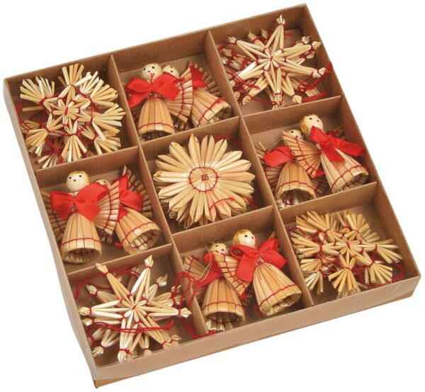 matches21 - Webshop Strohsterne und Strohengel Weihnachtsdeko Christbaumschmuck Stroh 28er Set je 6 cm 122648 1 1 2