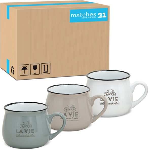 matches21 - Webshop Tasse Becher Kaffeebecher Retro Motiv weiss taupe grau 36 Stk Karton 250 ml 112294 1 1