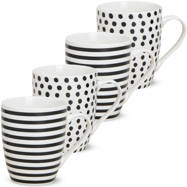 matches21 - Webshop Tasse Becher Streifen und Punkte schwarz weiss Porzellan 10 cm 300 ml 1 Stk B WARE 111769 1 1