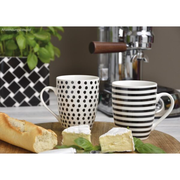 matches21 - Webshop Tasse Becher Streifen und Punkte schwarz weiss Porzellan 10 cm 300 ml 1 Stk B WARE 111769 1 1 3