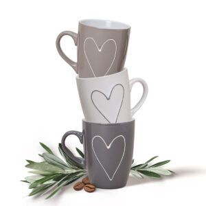 matches21 - Webshop Tassen Becher Herzen Herzdekor grau beige weiss 36 Stk Keramik 250 ml 111838 2 1 5