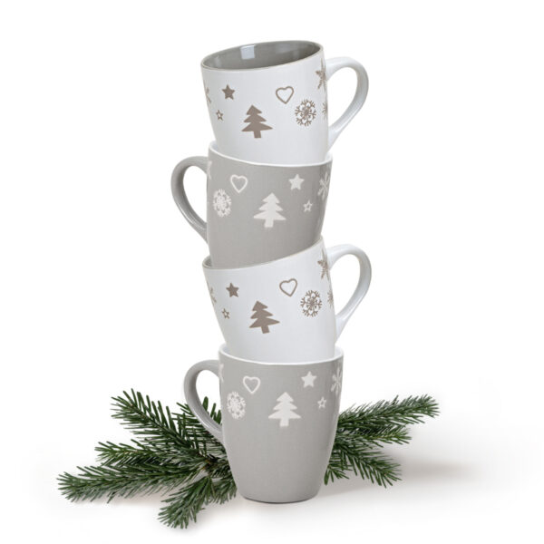 matches21 - Webshop Tassen Becher Kaffeebecher 36 Stk Weihnachtsdekor grau weiss 300 ml 110873 1 1