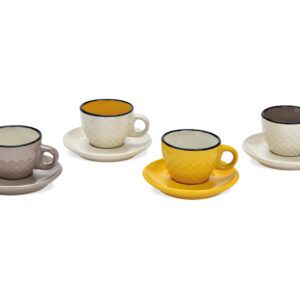 matches21 - Webshop Tassen Espressotassen mit Untertassen gelb grau Porzellan 4er Set 7x5x7 cm 125941 1 5