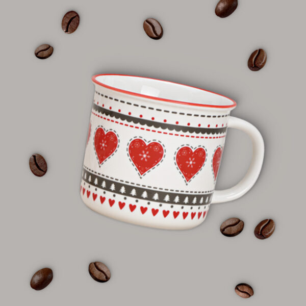 matches21 - Webshop Tassen Kaffeebecher Landhaus Herzen und Blumen rot grau Porzellan 6er Set sort 9 cm 122598 2 1 3