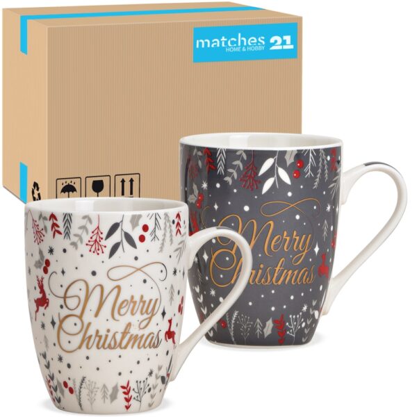 matches21 - Webshop Tassen Kaffeebecher Merry Christmas grau weiss Porzellan 36 Stk 340 ml 10 cm 119672 1 1 2