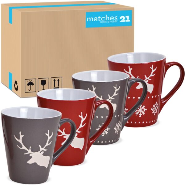 matches21 - Webshop Tassen Kaffeebecher Weihnachten Hirsche rot und grau Steingut 36 Stk sort 200 ml 119676 1 2