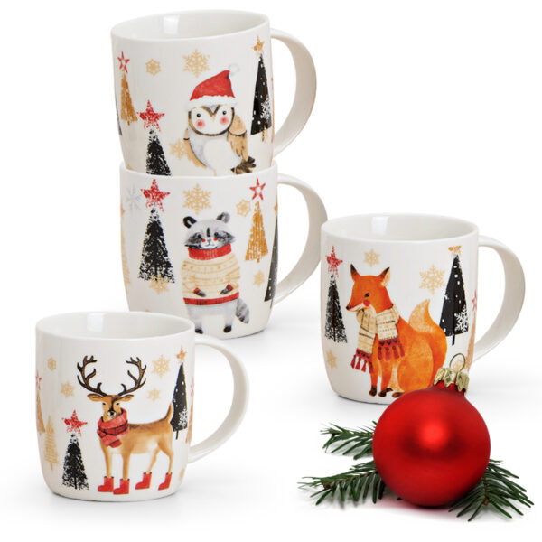 matches21 - Webshop Tassen Kaffeebecher Weihnachten Wald Tiere Tannen Porzellan 4er Set sort 300 ml 119667 1 1