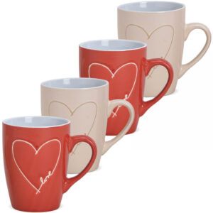 matches21 - Webshop Tassen Kaffeetassen Steingut Herz und Love rot und beige 4er Set 2 fach 8 cm 280 ml 116636 1 7