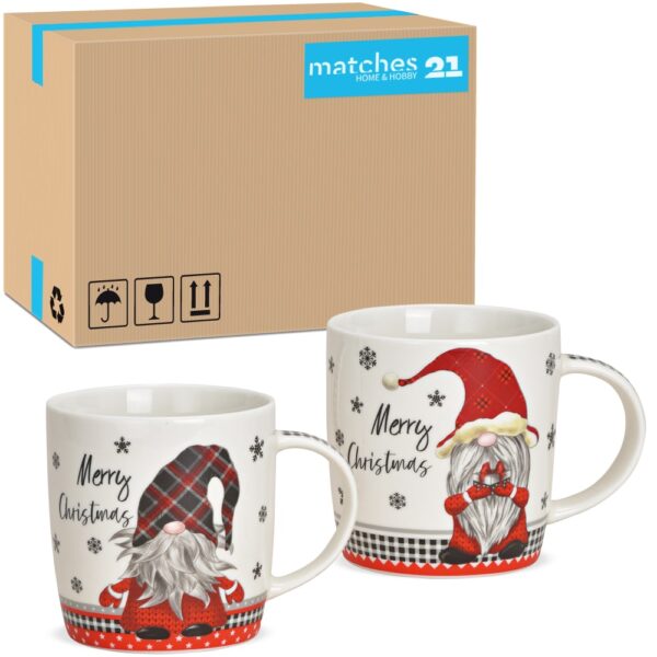 matches21 - Webshop Tassen MERRY CHRISTMAS Wichtel grau und rot Porzellan 36 Stk sort 12x9x8 cm 340 ml 122611 1 1