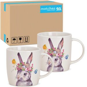 matches21 - Webshop Tassen mit niedlichem Hasen und Vogel Nest Porzellan Kaffeetassen 36 Stk je 9 cm 123195 1 12