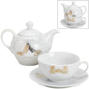 matches21 - Webshop Tea For One Geschenk Set Porzellan Weihnachten Stern gold Teekanne Tasse Teller 116791 1 10