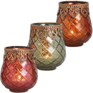 matches21 - Webshop Teelichtglaeser Orient Windlichter Glas und Metall 3er Set braun pink gruen 2 Groessen 122039 2 1 12