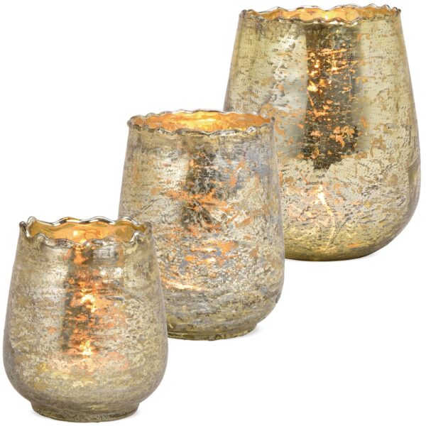 matches21 - Webshop Teelichtglaeser Windlichter Kelchform welliger Rand Vintagelook gold 1 Stk 3 Groessen 122035 1 9