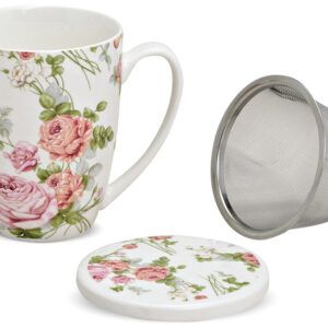 matches21 - Webshop Teetasse Teebecher Rose Blueten mit Deckel und Sieb Porzellan 11cm 300ml 108714 1 5