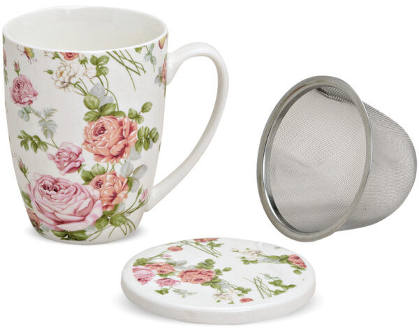 matches21 - Webshop Teetasse Teebecher Rose Blueten mit Deckel und Sieb Porzellan 11cm 300ml 108714 1 1