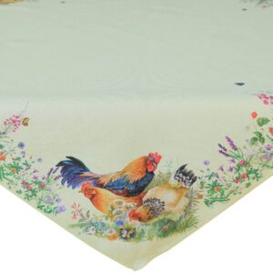 matches21 - Webshop Tischdecke Mitteldecke Hahn Henne Kueken Blumenwiese Druck Tischwaesche 85x85 cm 120996 1 21