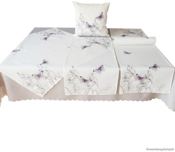 matches21 - Webshop Tischdecke Mitteldecke Stickerei Schmetterling lila weiss Tischwaesche 85x85 cm 121031 1 1 2