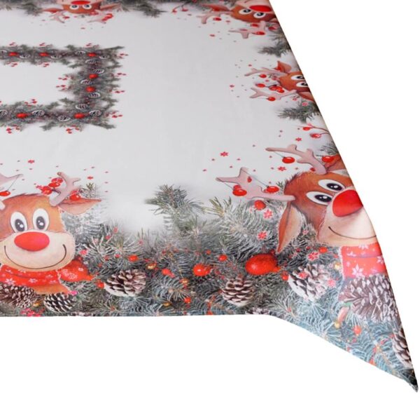 matches21 - Webshop Tischdecke Mitteldecke Weihnachten witziger Elch weiss und Druck bunt 110x160 cm 117043 1 1