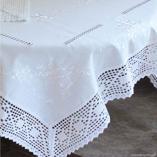 matches21 - Webshop Tischdecke Tischtuch weiss edle Stickerei und Haekelspitze Landhausstil 130x170 cm 117108 1 1 2