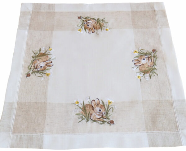 matches21 - Webshop Tischdecke Tischwaesche Osterhasen Leinenoptik beige weiss 60x60 cm 115793 1 1