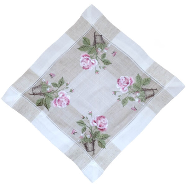 matches21 - Webshop Tischdecke Tischwaesche Rosen rosa mediterran Leinenoptik beige 35x35 cm 115875 1 1