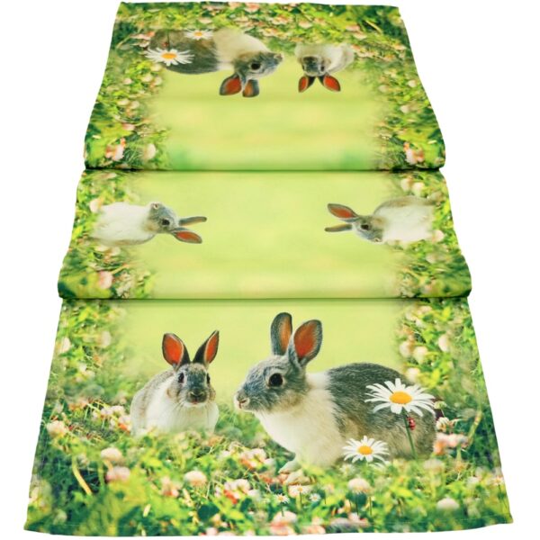 matches21 - Webshop Tischlaeufer Mitteldecke Hasen und Wiese Ostern Fotodruck bunt Tischwaesche 40x140cm 120263 1 1