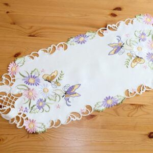 matches21 - Webshop Tischlaeufer Mitteldecke Schmetterlinge Blumen Zierkante Stick bunt 30x70 cm oval 117132 1 5