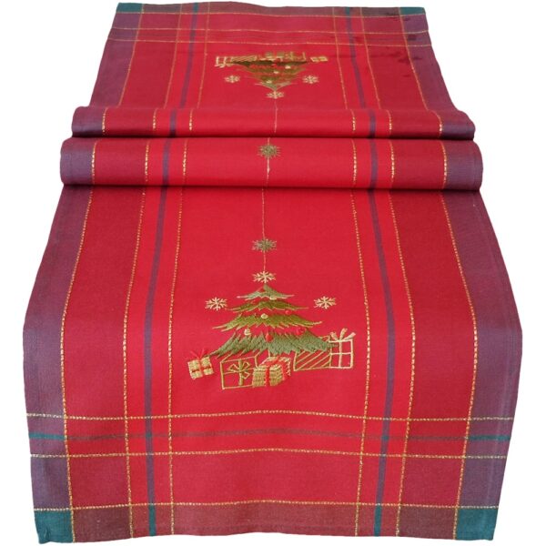 matches21 - Webshop Tischlaeufer Mitteldecke Weihnachten Christbaum gestickt 40x140 cm rot bunt gold 119740 1 1