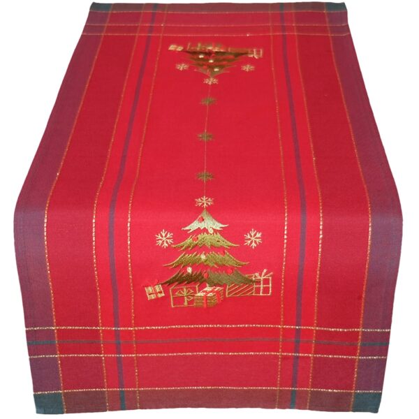 matches21 - Webshop Tischlaeufer Mitteldecke Weihnachten Christbaum gestickt 40x90 cm rot bunt gold 119739 1 1