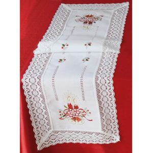 matches21 - Webshop Tischlaeufer Mitteldecke Weihnachten Kerzen Stick und Haekelspitze 40x140 cm weiss 119729 1 2