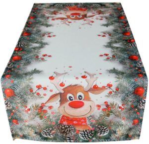 Tischläufer Mitteldecke Weihnachten witziger Elch weiß & Druck bunt 40x90 cm