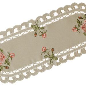 matches21 - Webshop Tischlaeufer Mitteldecke oval Stick Rosen dunkelecru Tischwaesche 1 Stk 30x70 cm 122412 2 2 14