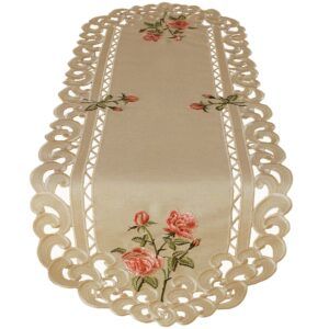 matches21 - Webshop Tischlaeufer Mitteldecke oval Stick Rosen dunkelecru Tischwaesche 1 Stk 40x110 cm 122414 1 13