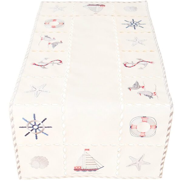 matches21 - Webshop Tischlaeufer Mitteldeckemaritime Motive wollweiss Stick bunt Tischwaesche 40x90cm 121150 1 1