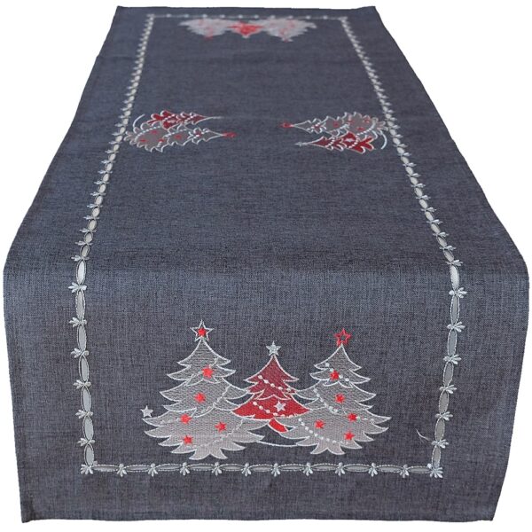 matches21 - Webshop Tischlaeufer Mitteldecken Weihnachten Tannenbaeume rot silber 40x110cm 1 Stk 2 Farben 119685 1 1 12