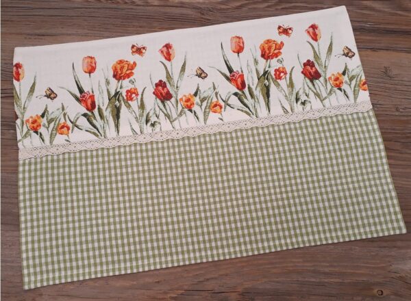 matches21 - Webshop Tischset Platzset Landhaus BERTA weiss gruen und Tulpen Borte bunt 33x48 cm 1 Stk 118089 1 1