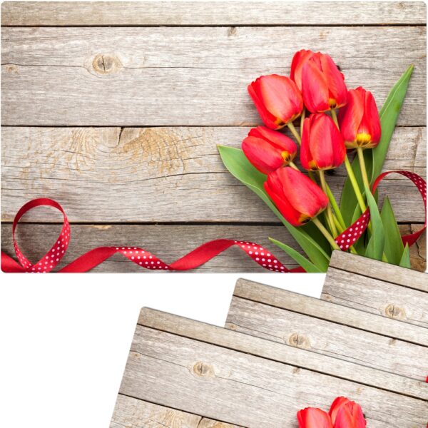 matches21 - Webshop Tischset Platzset Sommer MOTIV rote Tulpen und Holzbrett 4 Stk abwaschbar 109487 1 1