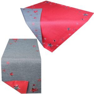 matches21 - Webshop Tischwaesche ALESSIA Sterne gestanzt zweiseitig rot grau Polyester 3 Modelle 125644 1 25