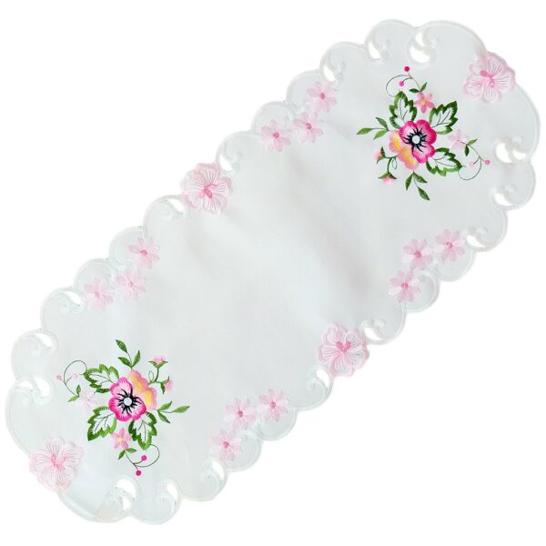 matches21 - Webshop Tischwaesche Heimtextilien Stiefmuetterchen weiss und Stick rosa 1 Stk viele Modelle 124100 4 1 21