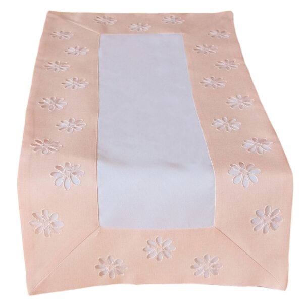 matches21 - Webshop Tischwaesche Heimtextilien weiss und Blueten Stickerei Borte rosa 1 Stk viele Modelle 124127 2 1 11